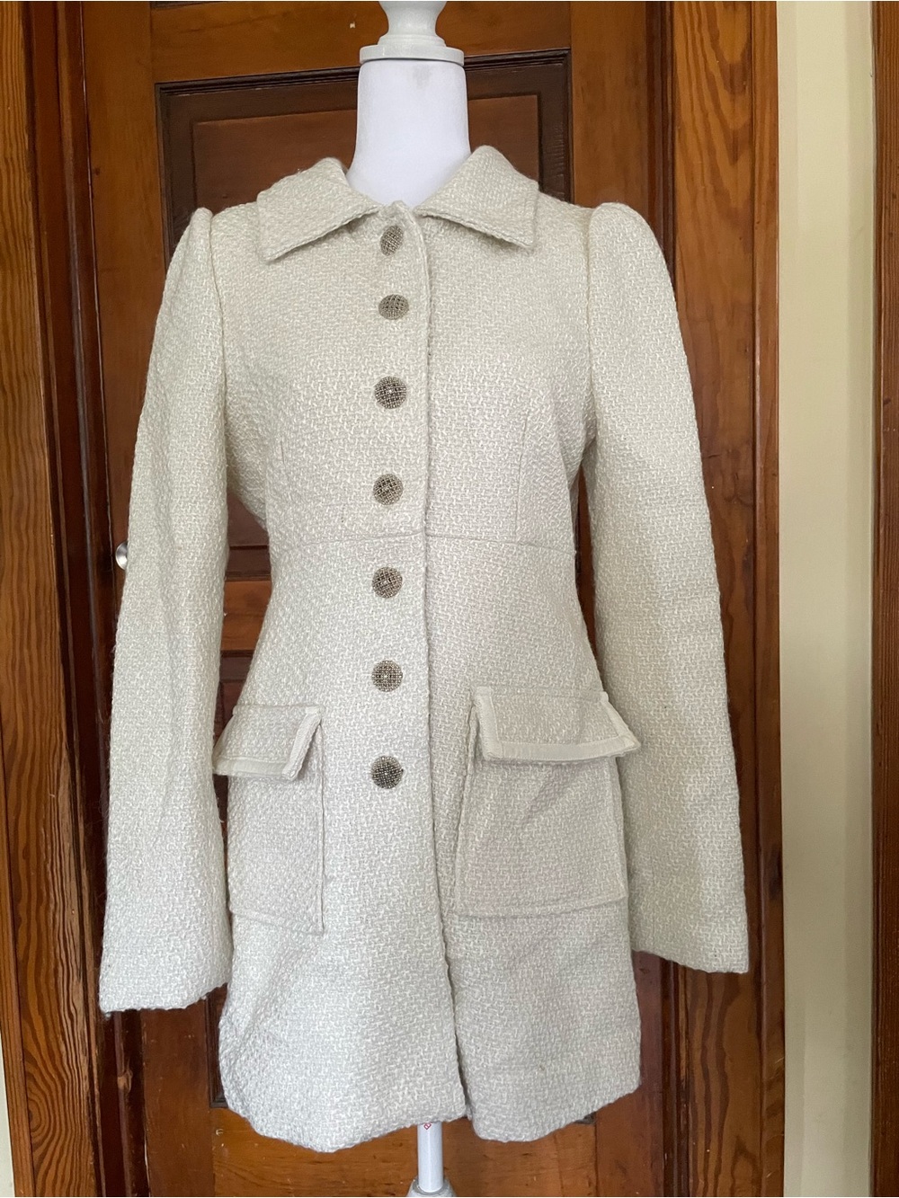 Emmelee for F.C. Cream Bouclé Button-Front Pea Coat
